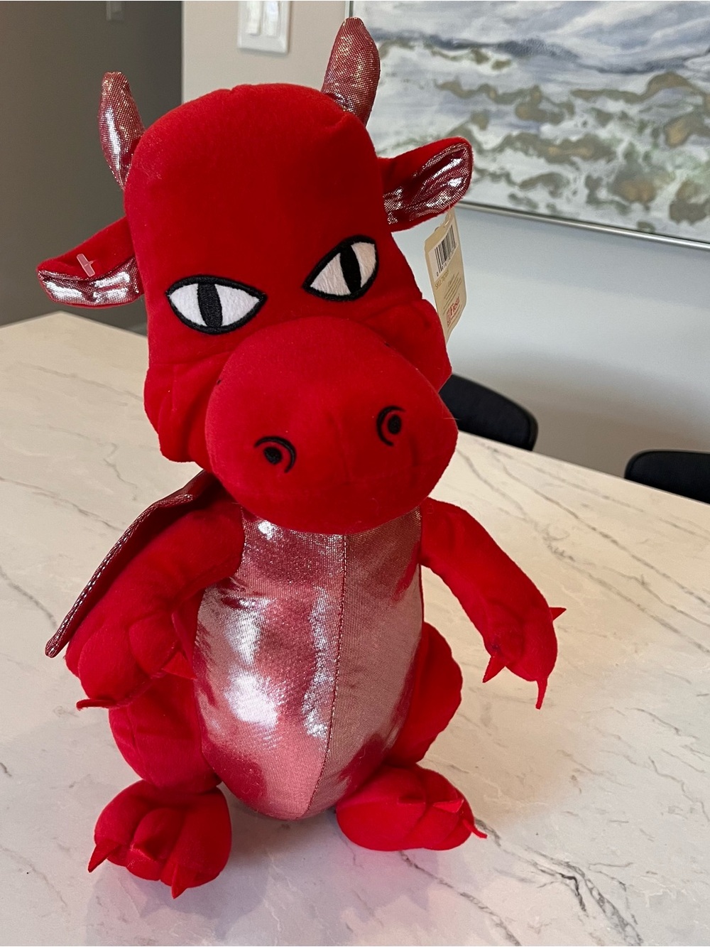 Red Plush Dragon with Shiny Belly and Wings - Kids Cuddly Stuffed Toy